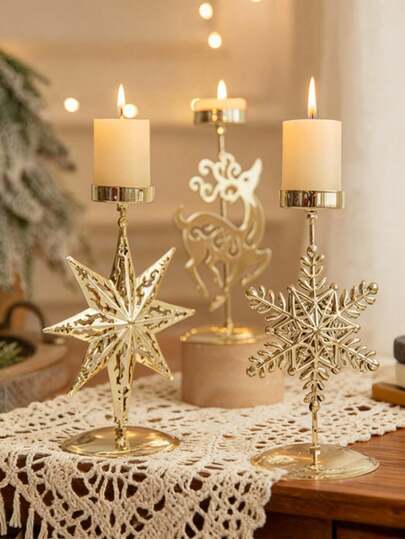 Cirelle 金色圣诞复古烛台、橱窗展示、锻铁圣诞装饰品、烛台和圣诞桌面茶灯。适用于圣诞装饰、家居装饰，简约时尚，营造氛围，可用作节日礼物、情人节礼物、新年礼物、圣诞礼物。