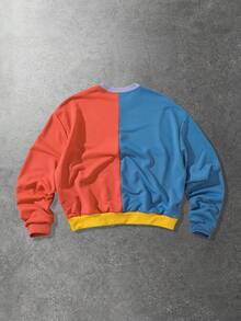 ROMWE MEN Street Life Herren Lässig Farbblock Patchwork Rundhals Langarm Pullover Sweatshirt - Verschiedenfarbig - Übersicht 2