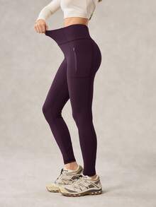 OutZeal Mallas moradas para exteriores con control de abdomen, secado rápido y bolsillo con cremallera para mujer, ideales para senderismo y camping - Morado - Ver 8