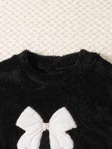 Girls Elegant Butterfly Embroidery Long Sleeve Top And Butterfly Velvet Pants Set, Casual Loungewear For Autumn/Winter - Black - View 6