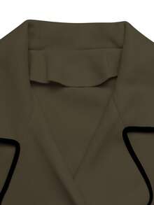 SHEIN LUNE Mantel Panjang Wanita Model Double-Breasted dengan Trim Warna Kontras, Cocok untuk Musim Gugur/Dingin - Hijau Tentara - View 6