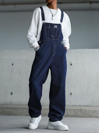 Manfinity Hypemode Pantalones de peto vaqueros con tirantes casuales y urbanos para hombres