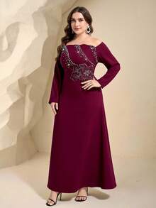 Coutiva Elegant Sequin Embellished Long Sleeve Dress,High-End Formal Burgundy Gown For Banquet,Spring Evening Dinner Wedding Mother Of Groom Turkish Dress - Burgundy - View 6