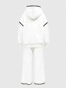 Resyla 两件套黑色刺绣边饰女士卫衣套装 - 白色 - 查看 2