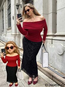 SHEIN EZwear 大码休闲通勤约会T恤，适合秋季/冬季、圣诞节、新年、感恩节、派对、婚礼、海滩、毕业典礼等场合，时尚优雅，休闲百搭，适合外出、约会、预约、通勤等各种场合，保暖舒适，情人节适用。 - 紅色 - 查看 6