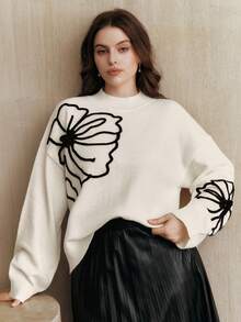 Anewsta Áo len chui đầu thêu hoa 3D thủ công màu trơn cỡ lớn, thích hợp cho mùa thu, đông, thường ngày, thanh lịch, trang trọng, tiệc tùng, thời trang, năm mới, giáng sinh, công sở, tốt nghiệp, đám cưới - trắng - Xem 7