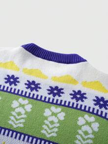 ROMWE MEN Teletubbies X ROMWE Men's Cartoon Figure Graphic Long Sleeve Round Neck Sweater - Multicolor - View 5