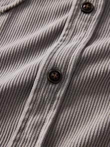 Officeau 灯芯绒材质男士休闲衬衫外套，翻领纽扣长袖衬衫外套，带双口袋，适合春秋季休闲、时尚、通勤、街头风格穿着，复古春夏皆宜。 - 灰色 - 查看 8