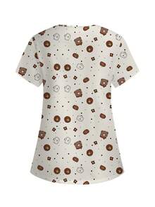 PopScrub Cartoon Print Short Sleeve Scrub Uniform Top Valentine's Day - Multicolor - View 2