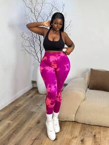 Easithlete 女士弹力高腰扎染紧身裤，提臀瑜伽裤 - 彩色 - 查看 7