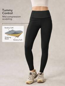 OutZeal Women Outdoor Black Leggings Running Hiking Camping Moisture Wicking Quick Dry Tummy Control Zip Pocket - Black - View 2