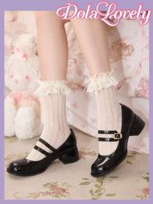 Dola Lovely 女士基本款黑色圆头粗跟玛丽珍平底鞋，适合万圣节、圣诞节、感恩节 - 黑色 - 查看 4