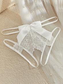 SpicyHot 女士性感蕾丝蝴蝶结开裆内裤 - 白色 - 查看 1
