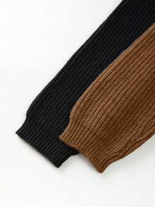 Franclia 新款优雅高端撞色拼接针织女式开衫毛衣，秋冬款 - 巧克力棕 - 查看 3