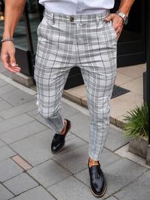 Manfinity Mode 男士時尚格紋印花休閒西裝褲