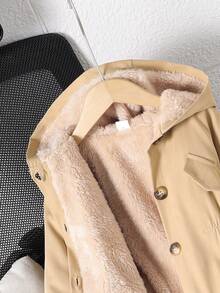 Genkimix Kids Young Girl Solid Color Long Sleeve Single-Breasted Casual Fleece Hooded Jacket, Autumn/Winter - Khaki - View 5