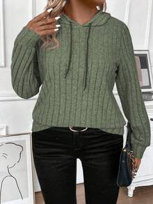 EMERY ROSE Plus Size Women Casual Solid Color Sweatshirts - Army Green - View 5