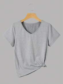 INAWLY Women's Solid Color V-Neck Short Sleeve Casual Versatile T-Shirt - Multicolor - View 3