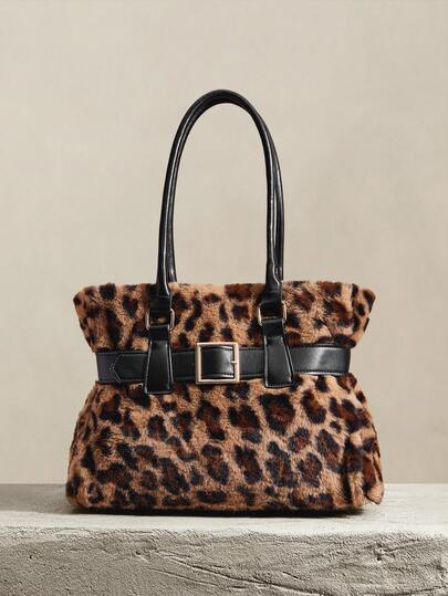 SHECARRY Large Capacity Women's Tote Bag,Leopard Print Purse , Animal Print, Cheetah Print,Work Bags For Women,Vintage Bag, Plush,Y2K,Retro ,Fashionable, Elegant ,Personalized, Versatile, Classic, For Commute, Office,Date, Casual,Daily,Shopping, Afternoon Tea,Autumn And Winter(Random Pattern)