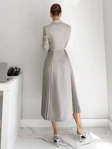 Siren Gaze Women's Solid Color Minimalist Long Sleeve Midi Dress, Casual Everyday Wear Office Dress For Women Dress Modest Long Sleeve Elegant Dress Corporate Dress Pleated Dresses For Women New Year Dress Elegant Dresses For Women Formal Dress Formal Dress For WomenOffice Attire Old Money Style Dress Hepburn-Style Pleated Suit Dress Winter Elegant Clothes For Women Dress Suits For Woman Winter Dress For Women Blazer Dress For Women - Nude - View 6