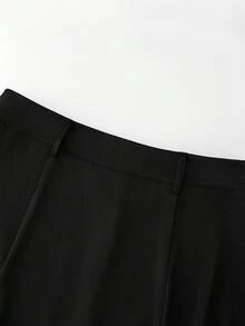 GlowEve 女款單排扣對比飾邊西裝外套與A字裙兩件套套裝，黑白色，秋冬，優雅，辦公室時尚法式街頭商務穿搭 - 黑色 - 查看 7