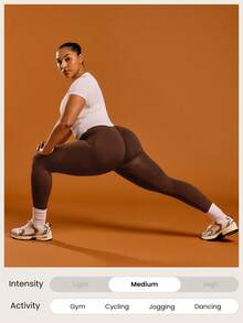 GLOWMODE Quần legging tập gym cạp cao hở lưng liền mạch 24" tác động trung bình - màu nâu - Xem 6