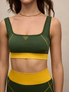 Activina Women's Contrast Color Everyday Fitness Sports Bra Color Block Sports Bra - Green - View 3