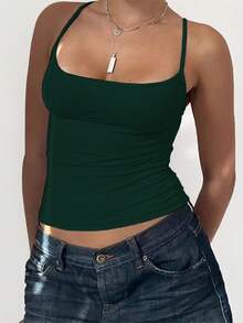 Zyxie Atasan Camisole Minimalis Dasar Warna Polos Kasual Wanita - Dark Green - View 3