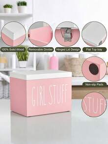 1 pieza Caja de almacenamiento, organizador de control remoto de TV blanco y rosa, soporte de control remoto de escritorio, caja de control remoto de madera para mesa de noche, caja de almacenamiento de mesa de noche, puede almacenar joyas, artículos pequeños. - Multicolor - Ver 5