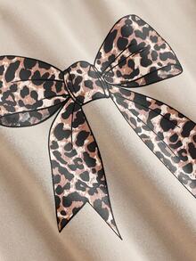 SHEIN Girlism 2pcs/Set Teen Girls' Casual Vintage Leopard Print Bow Decor Round Neck Long Sleeve Sweatshirt And Leggings, Khaki, Suitable For Autumn/Winter, New Streetwear, Punk, Vintage, Back To School Outfit - Khaki - View 9