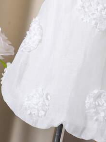 Genkimix Kids Elegant 3D Floral Decoration Collar Shirt For Young Girls, Summer - White - View 5