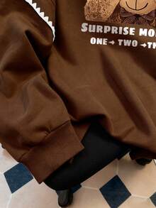 Resyla Women's Sweatshirts/ Casual Retro Hooded Sweatshirts/Cute Teddy Bear Cartoon Prints/Casual Simple And Fashionable Sweatshirts/Fashionable Tops/Funny Sweatshirts/Suitable For Autumn And Winter/Loose Round Neck Long-Sleeved Sweatshirts/Women's Spring Pullovers, Women's Lace Contrast Hooded Sweatshirts, Long-Sleeved Tops, Back-To-School Autumn And Winter Hoodies