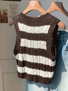 Comfortcana 女款時尚復古優雅V領刺繡針織背心，無袖休閒上衣，秋冬款 - 彩色 - 查看 2