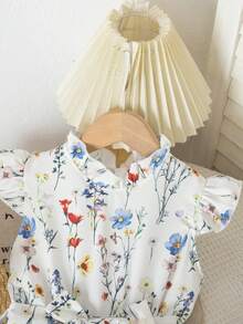 Emery Rose Kids Young Girl Chiffon Ditsy Ditsy Floral Ruffle Hem Sleeveless Dress With Stand Collar, Back To School Mommy And Me Girls Heart Print Shirt Tween Girls T Shirts White Top For Kids Cute Tops For Kids Long Sleeve Shirts Girls,Valentine's Day - Khaki - View 7