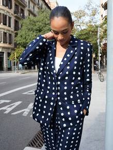 Maija Women's Polka Dot Print Lapel NeckLong Sleeve Casual Blazer  Polka Dot Chic Blazer Women Casual Blazers For Women Polka Dot - Blue - View 4