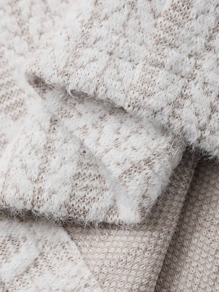 Women's Knitted Jacquard Fuzzy Twist Pattern Loose Fit Loungewear Set, Autumn/Winter