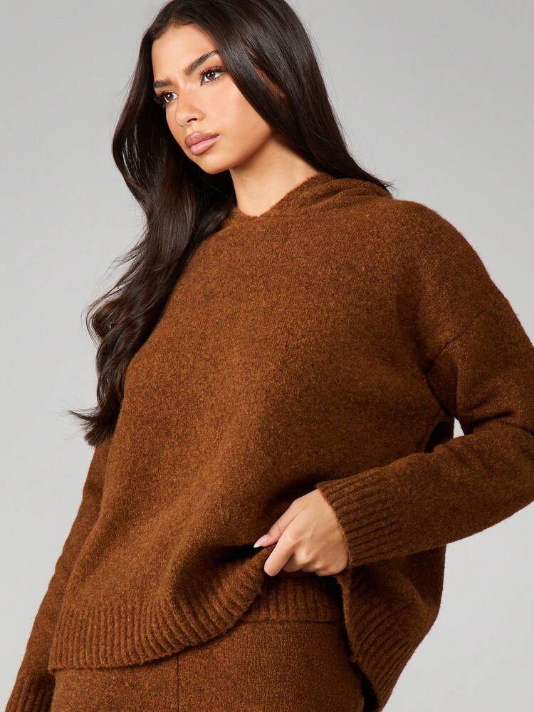 MISSGUIDED Setelan Sweater Rajut dengan Celana dan Atasan Berkerudung yang Serasi untuk Kenyamanan Musim Dingin Kasual - Rust Brown - View 5