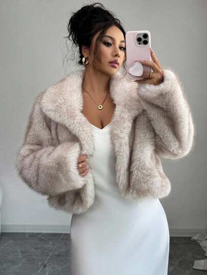 Elenzga Casual Chic Fox Fur Loose Short Faux Fur Jacket For Women, Autumn/Winter