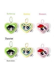 THE POWERPUFF GIRLS X SHEIN Cute Plush Pendant, Love Shape, Soft Material, Suitable For Hanging In Bags, Keychains, School Bags And Other Places, Suitable For Teenagers, Adults And Other Bubbles, Blossom, Buttercup,Gift Ideas - 彩色 - 查看 4