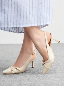 CUCCOO BIZCHIC Women's Pointed Toe Buckle Design Fashionable High Heels, Versatile For Daily Wear For Christmas Spring Shoes - Beige - View 3