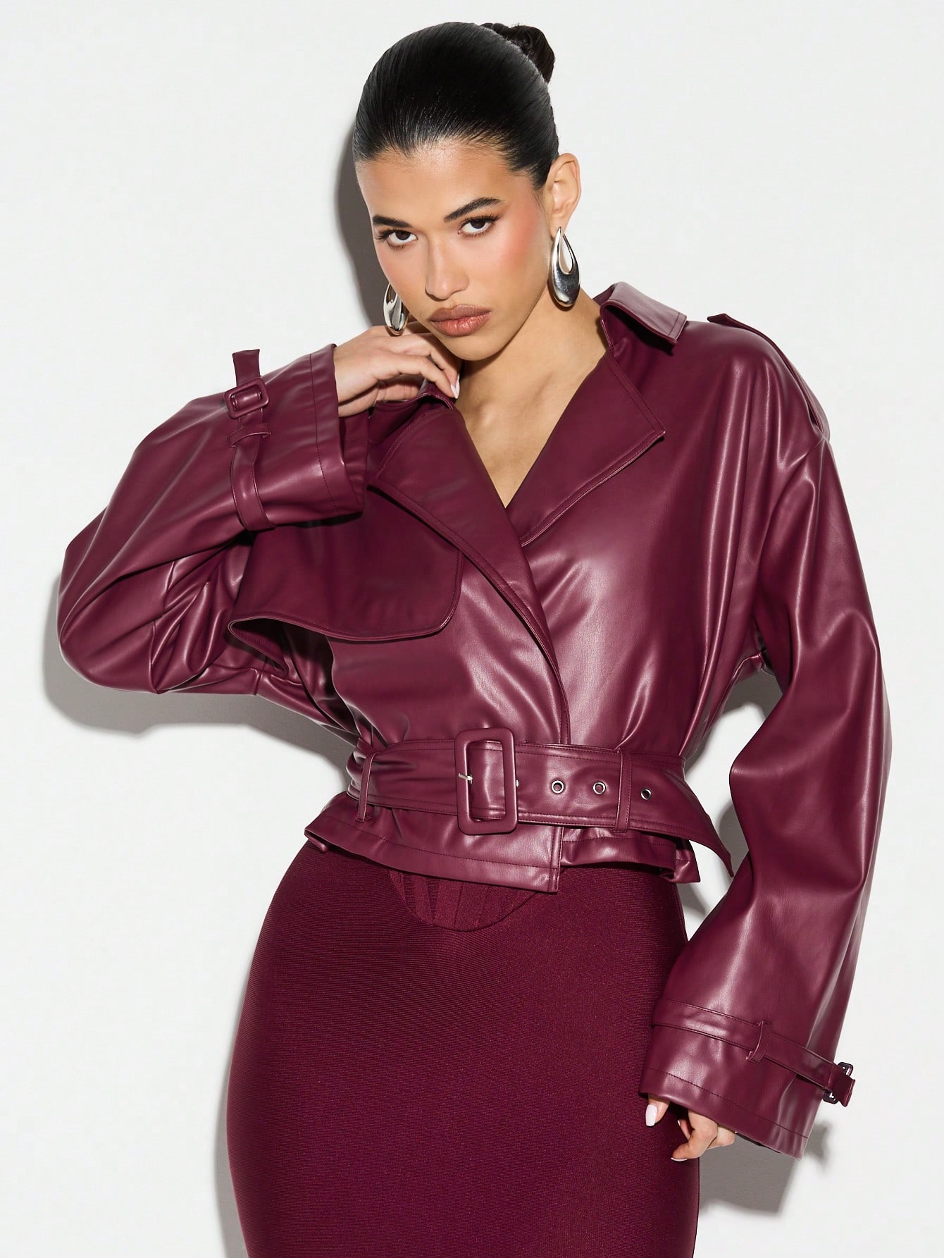 KIZN Cropped Leather Trench With Belt
