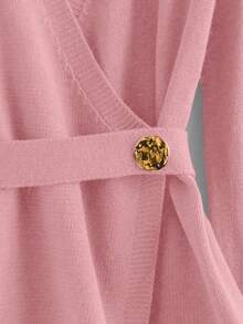 GlowEve New Elegant Button Decor Pullover Sweater, Minimalist European & American Style Fashion Knit Top - Pink - View 5