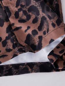 Sparklyn Single Piece: Girls' Retro Leopard Print Casual Comfortable Mid-Waist Leopard Print Letter Pattern Knitted Trousers With Tag, Loose Woven Workwear Street Style, Suitable For Commuting, Dancing, Sports, And Outdoor Activities. - Rust Brown - View 6