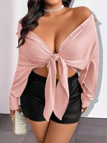 SHEIN Clasi Camisa de unicolor casual y versátil de talla grande - Rosa - Ver 6