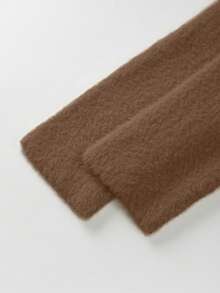 Franclia 女士新款秋冬温柔优雅简约纯色荷叶边下摆蓬松针织毛衣 - 咖啡棕 - 查看 4