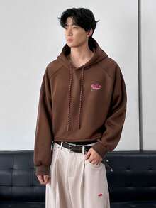 Manfinity BRENVOR Men's Hooded Sweatshirt, Loose-Fitting, Cropped Knit Top With Drawstring Design - Brown - View 3