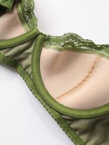 DAZY 蕾丝拼接无钢圈加厚可调节细肩带性感文胸，女士内衣 - 綠色 - 查看 9