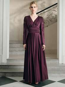 Anewsta Damen Herbst/Winter Neu Langarm Besticktes Elegantes Kleid, Burgunderrot & Kaffeefarben, Geeignet für formelle Anlässe, Weihnachtsparty