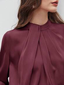 BizChic 2026 Spring/Summer New Arrival Smoked Pink Pleated Collar Design Women's Pullover Blouse, Vintage Chic Urban Commute Everyday Casual Romantic Outfit, 90s Style, Suitable For Christmas, New Year, Thanksgiving, Elegant Party, Beach, Graduation, Versatile & Minimalist, Suitable For Wedding Guest, Host, Date, Party, Concert, Brunch, Airport And Multi-Occasion - Purple - View 9