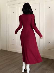 Feyla 女士休闲抓绒连衣裙，适合秋冬季穿着 - 酒紅色 - 查看 6